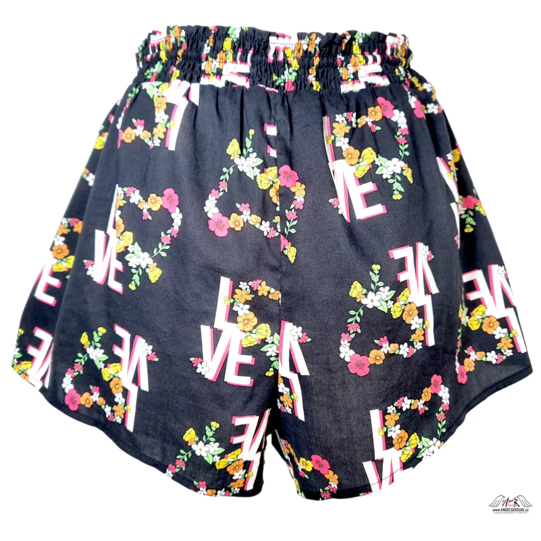 Černé bavlněné kraťasy Victoria’s Secret s květinovými srdci a elastickým pasem