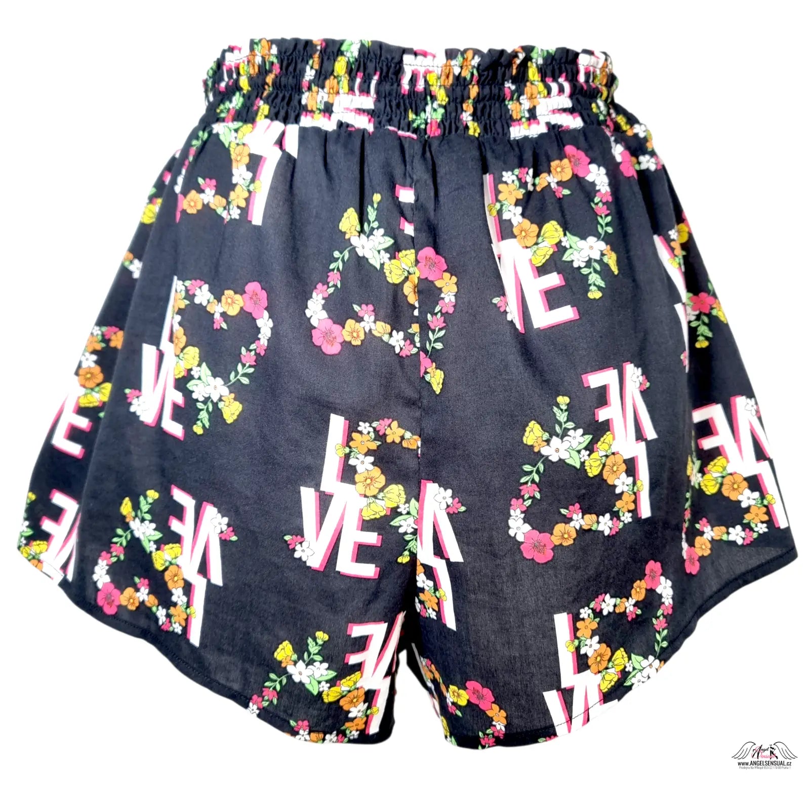 Černé bavlněné kraťasy Victoria’s Secret s květinovými srdci a elastickým pasem