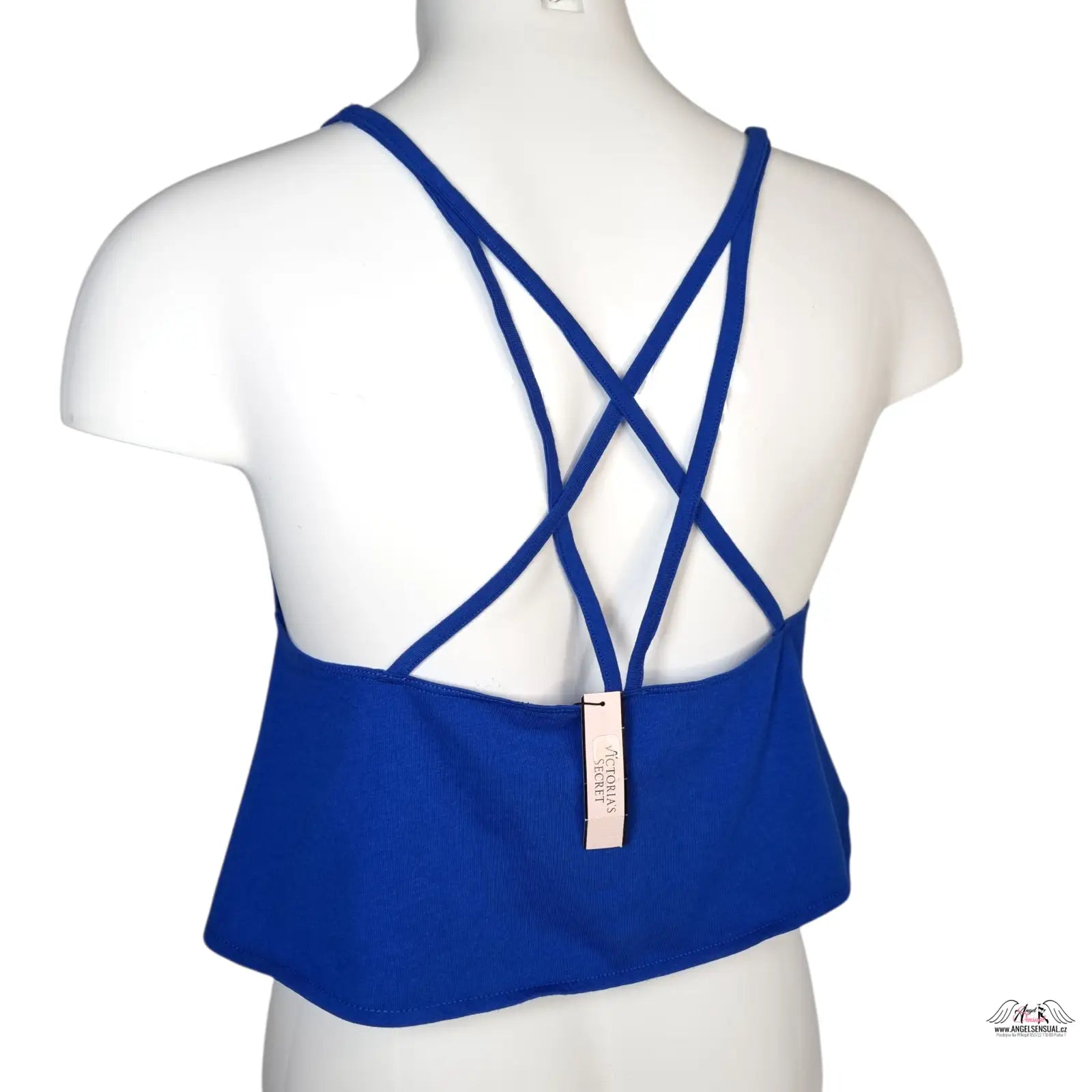 Royal blue bavlněné tílko s křížovým zadním výstřihem a viditelným štítkem, objevte pohodlí