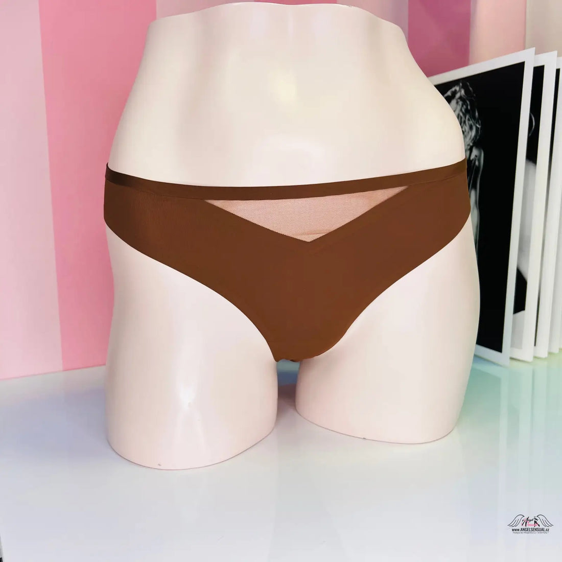 Hnědé bezešvé tanga se zlatou aplikací na bílé figuríně, Victoria’s Secret apparel & accessories