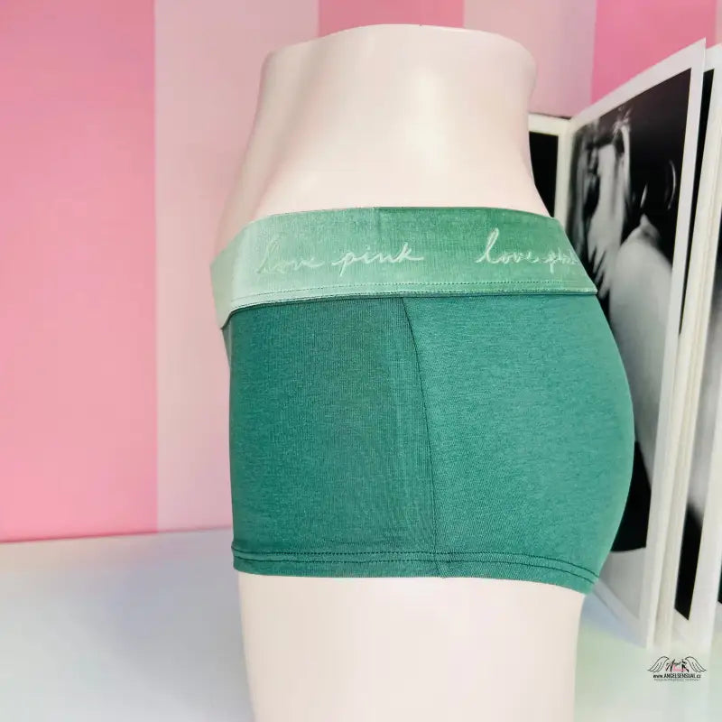 Zelené Love Pink bavlněné boxerky Victoria’s Secret s pevnou gumou