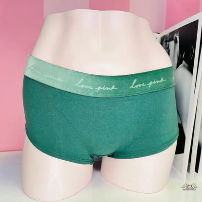 Zelené bavlněné boxerky Victoria’s Secret s pevnou gumou a růžovým Designem