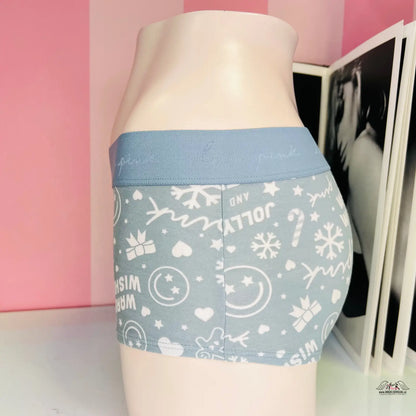 Pohodlné vícebarevné Victoria’s Secret boxerky s bílými vánočními doodles a smiley