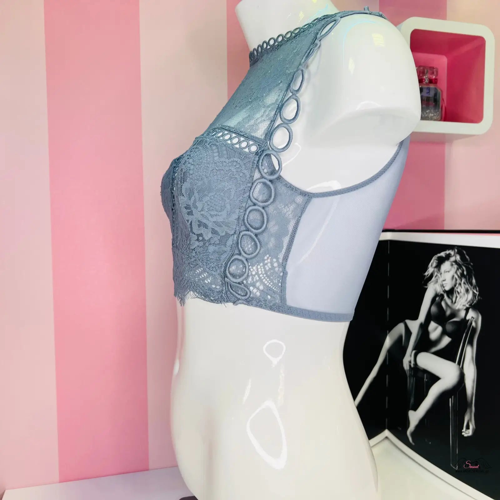 Vyšívaná Dream Angels braletka s krajkou a síťkou, ozdobným předním výšiváním
