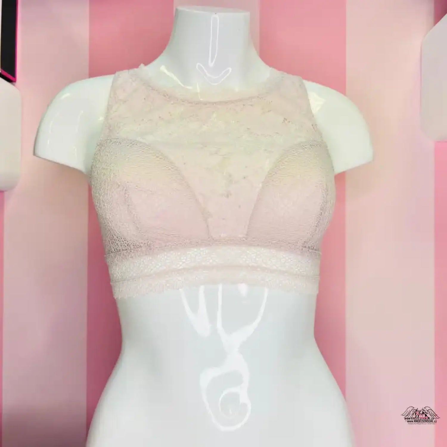 Lace-covered pink bra top from Victoria’s Secret lingerie collection for stylish apparel &amp; accessories