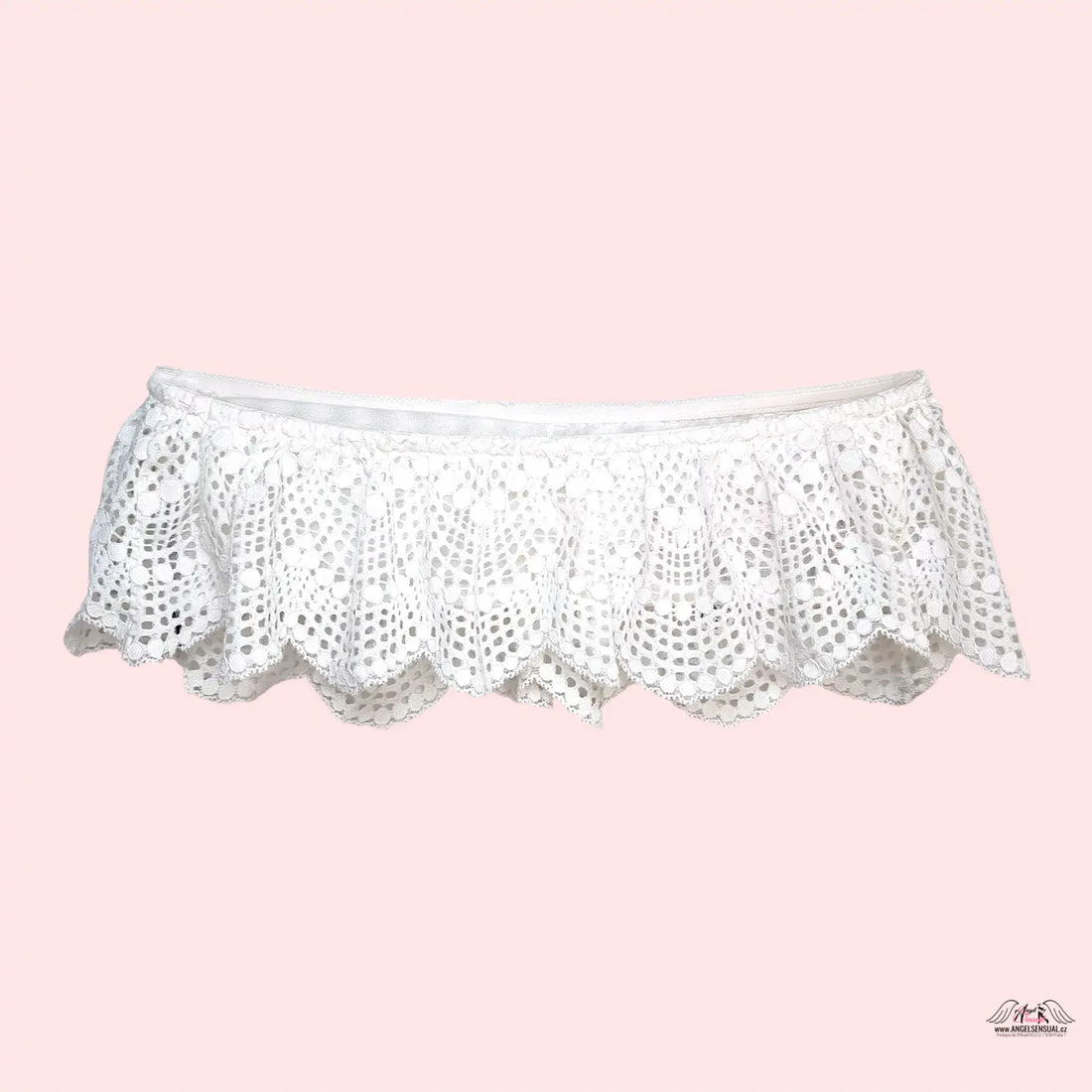 Bílá krajková braletka Victoria’s Secret s rýhovým lemováním a háčkovaným vzorem