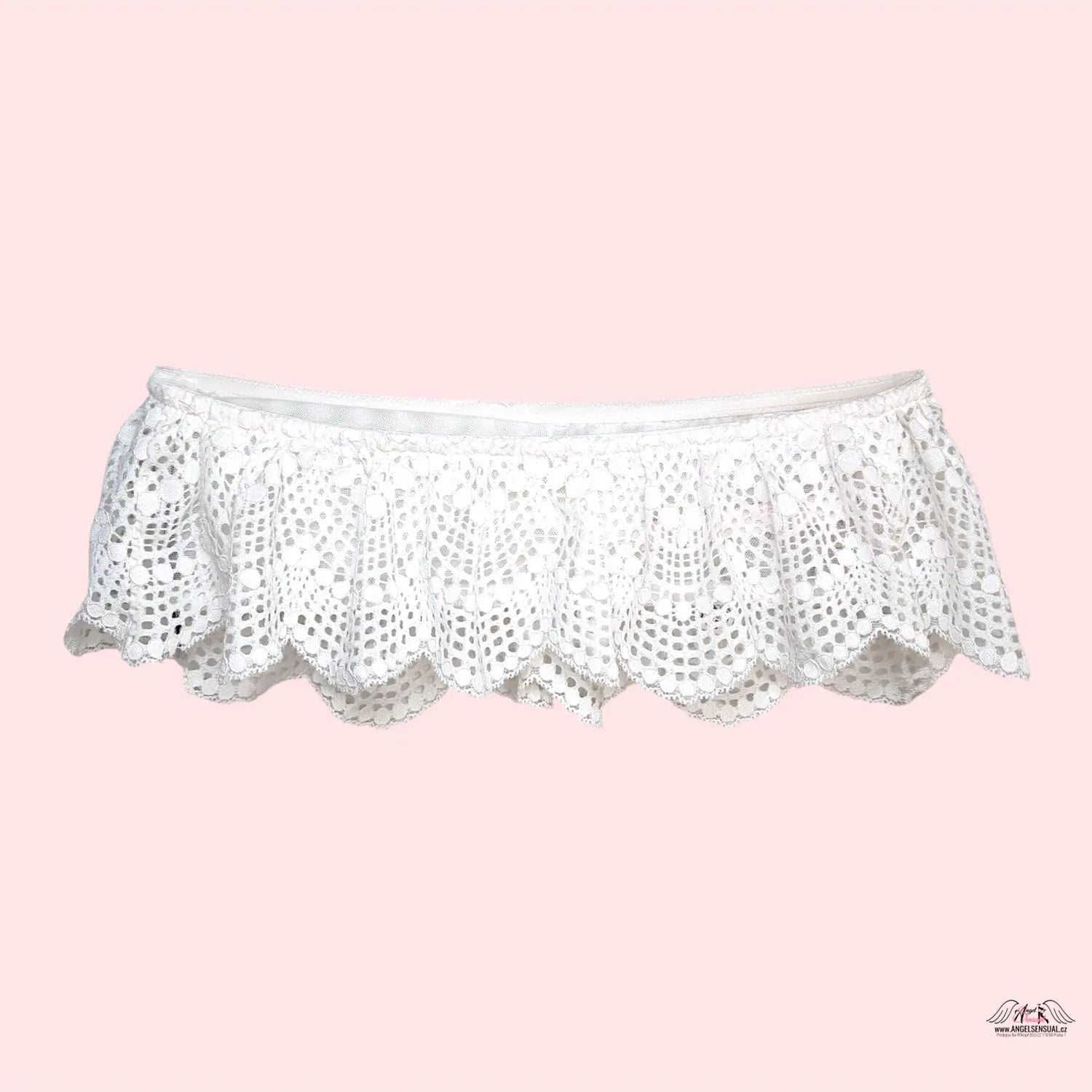 Bílá krajková braletka Victoria’s Secret s rýhovým lemováním a háčkovaným vzorem