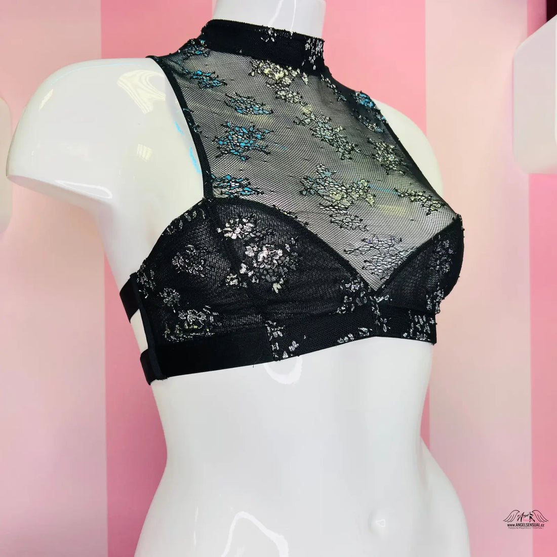 Síťovaná braletka Victoria’s Secret se zadním zipem a květinovou výšivkou