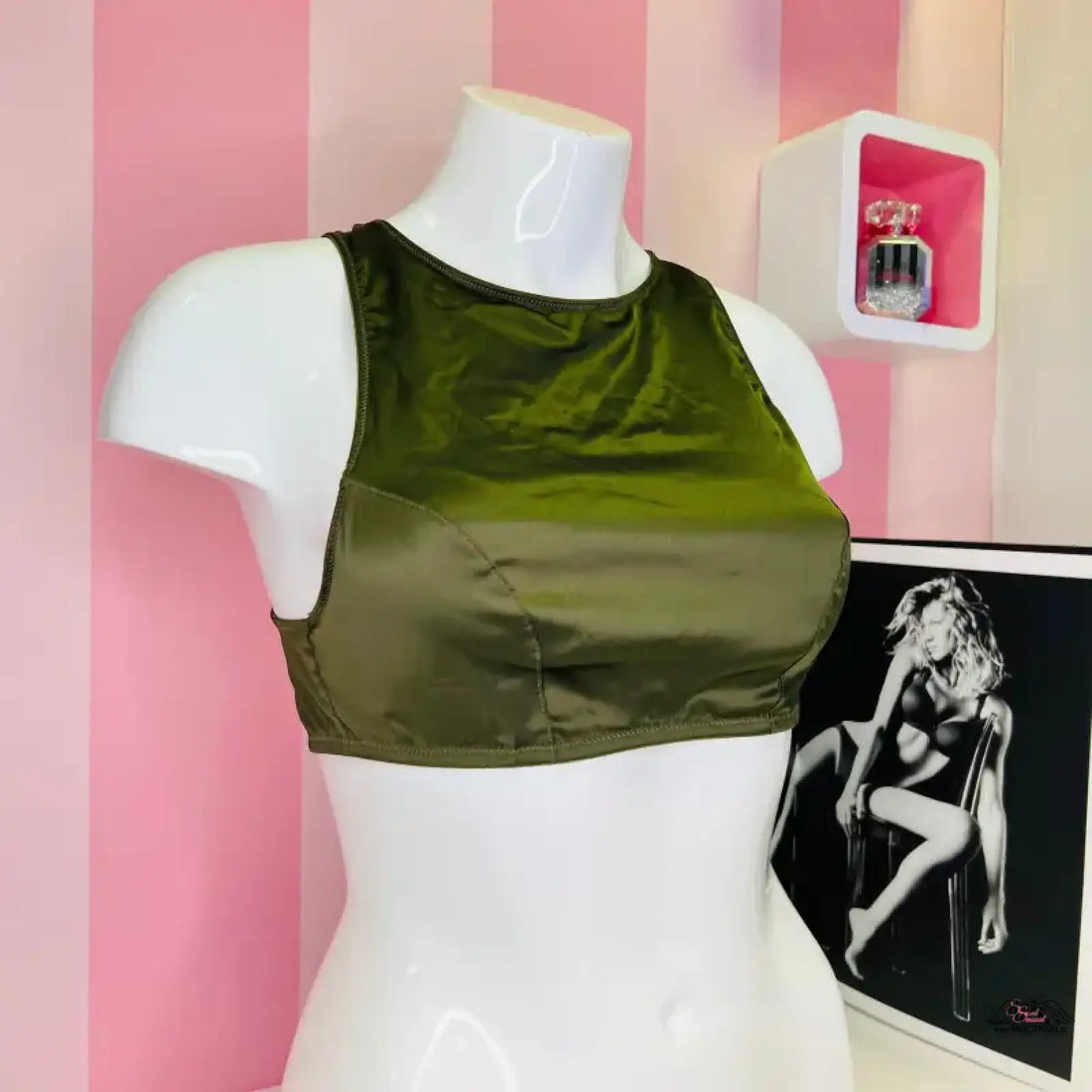 Olive green saténová crop top Victoria’s Secret lingerie apparel &amp; accessories