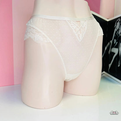 Creamové krajkové brazilky s vysokým pasem, elegantní síťované brazilky Victoria’s Secret