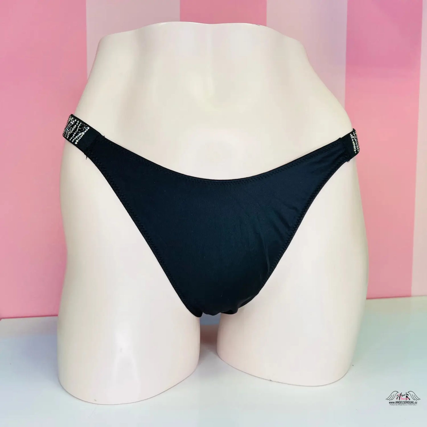 Black bikini bottom with thin side straps from Victoria’s Secret Brazilky Zebra Shine Strap s Kamínky, kalhotky very sexy