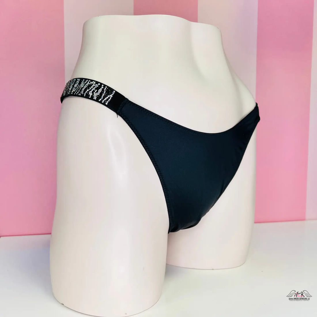 Black bikini bottom with branded elastic waistband, sexy zebra shine, brazilské kalhotky very sexy