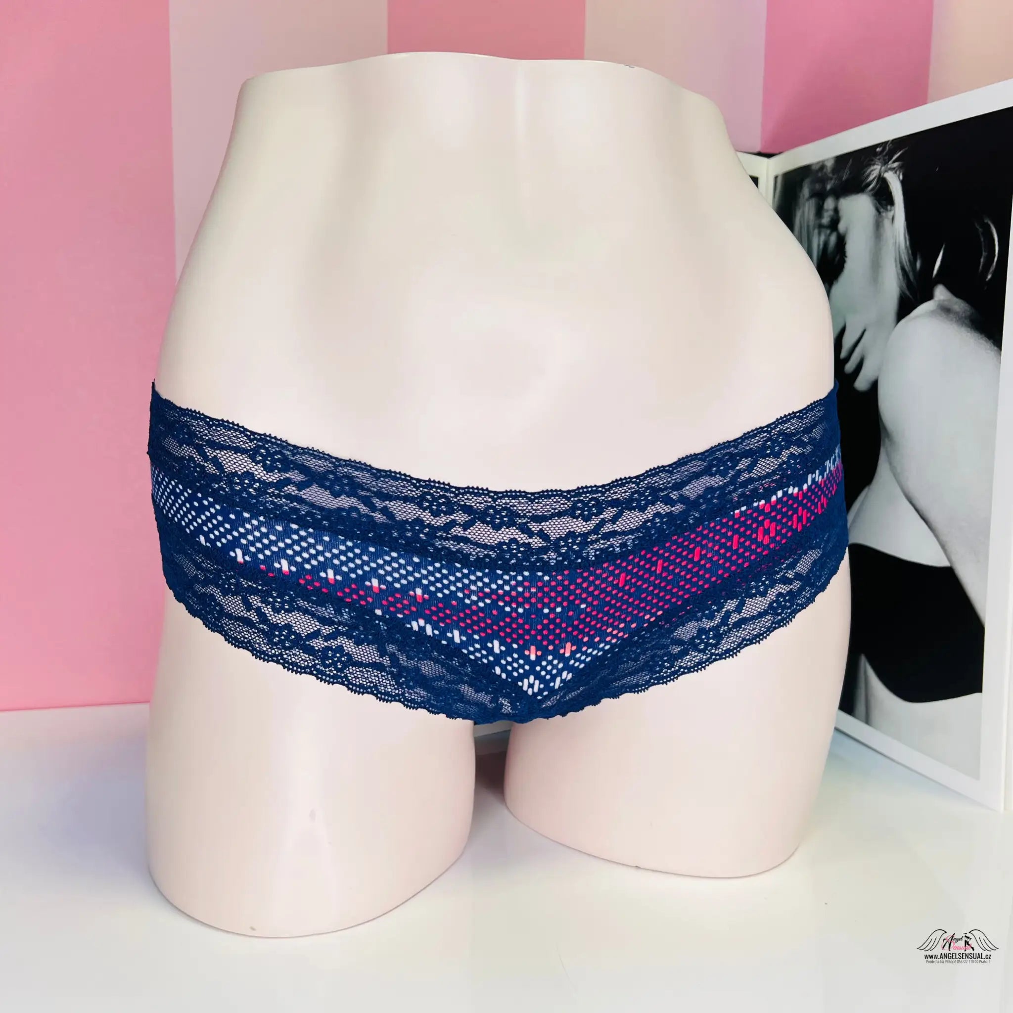 Victoria’s Secret brazilské kalhotky Lace-waist Cheeky Panty - XS / Blue / Nové se štítky - Kalhotky