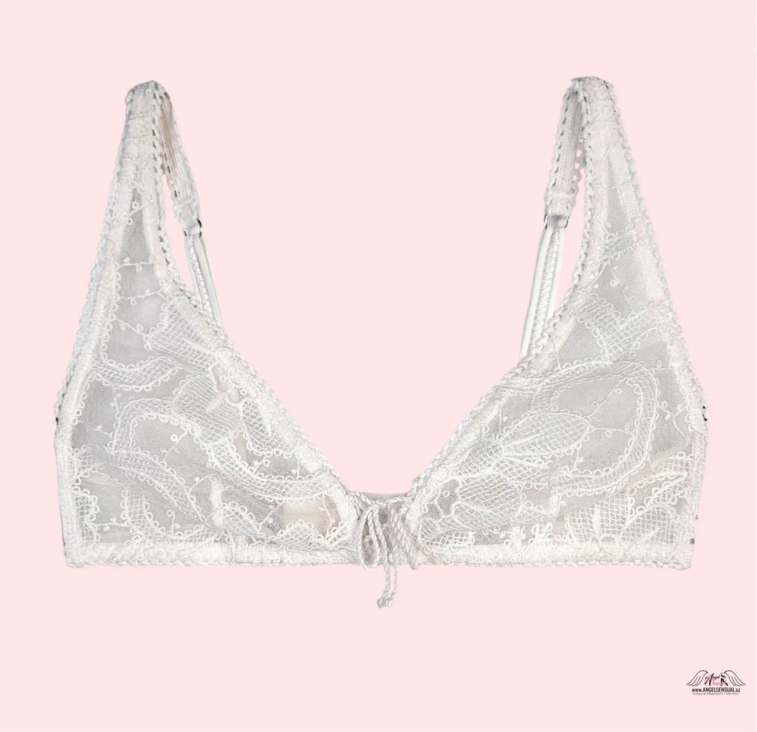 Bílá krajková braletka Victoria’s Secret Dream Angels s květinovými motivy a nastavitelnými ramínky