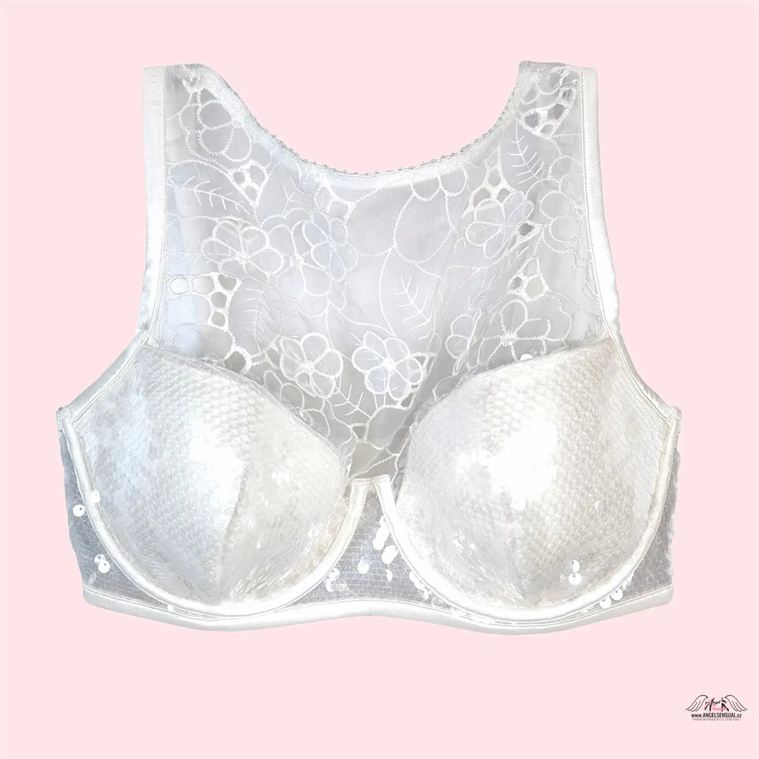 Luxusní podprsenka Victoria’s Secret Dream Angels s bílým krajkovým květinovým vzorem