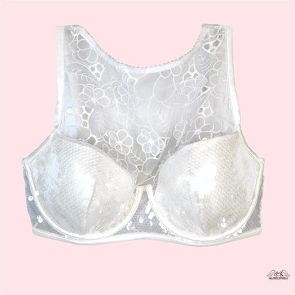 Luxusní podprsenka Victoria’s Secret Dream Angels s bílým krajkovým květinovým vzorem