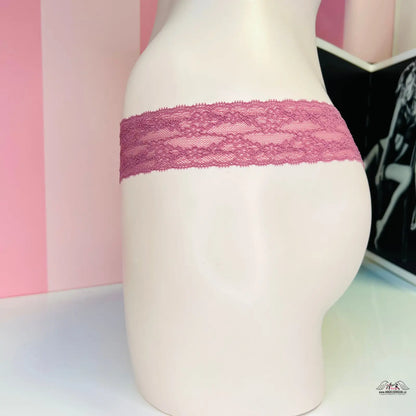 Lace-trimmed mauve thong from Victoria’s Secret for elegant and comfortable wear
