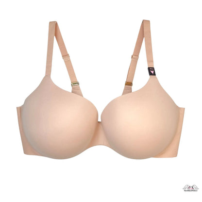 Beige podprsenka s nastavitelnými ramínky a zlatým hardwarem, pohodlná