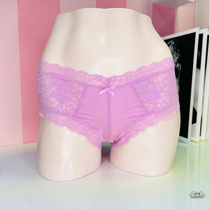 Lavendrové nízce střižené kalhotky Victoria’s Secret s krajkou a mašličkou