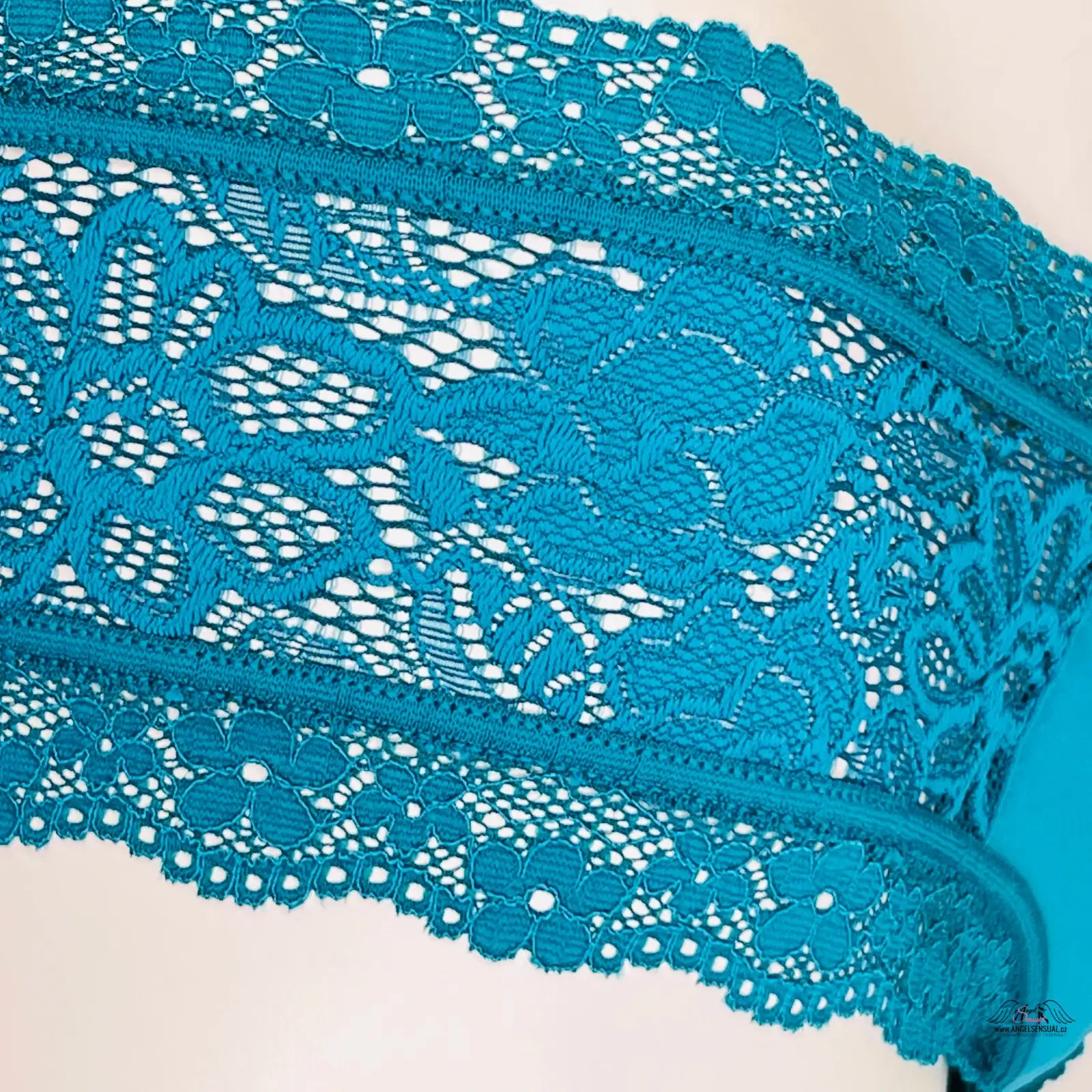 Teal floral lace bra from Victoria’s Secret s nízce střiženými kalhotkami a mašličkou