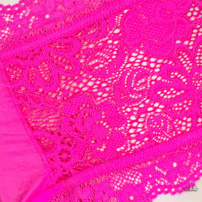 Bright pink nízce střižené kalhotky Victoria’s Secret s krajkou a mašličkou