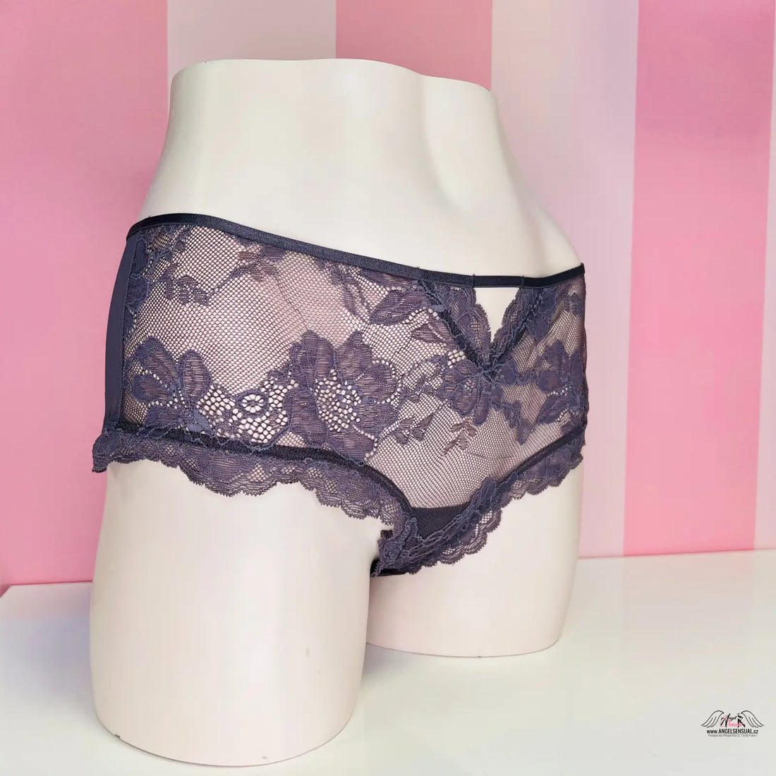 Navy modré elastické krajkové kalhotky s květinovým vzorem Victoria’s Secret Kalhotky Síťované