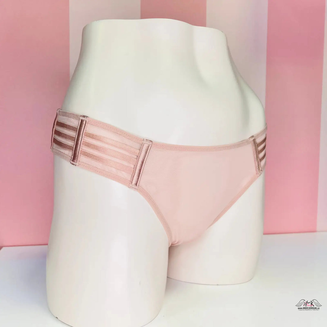 Pinkové síťované kalhotky Victoria’s Secret Kalhotky Síťované s pruhovanými elastickými pásky
