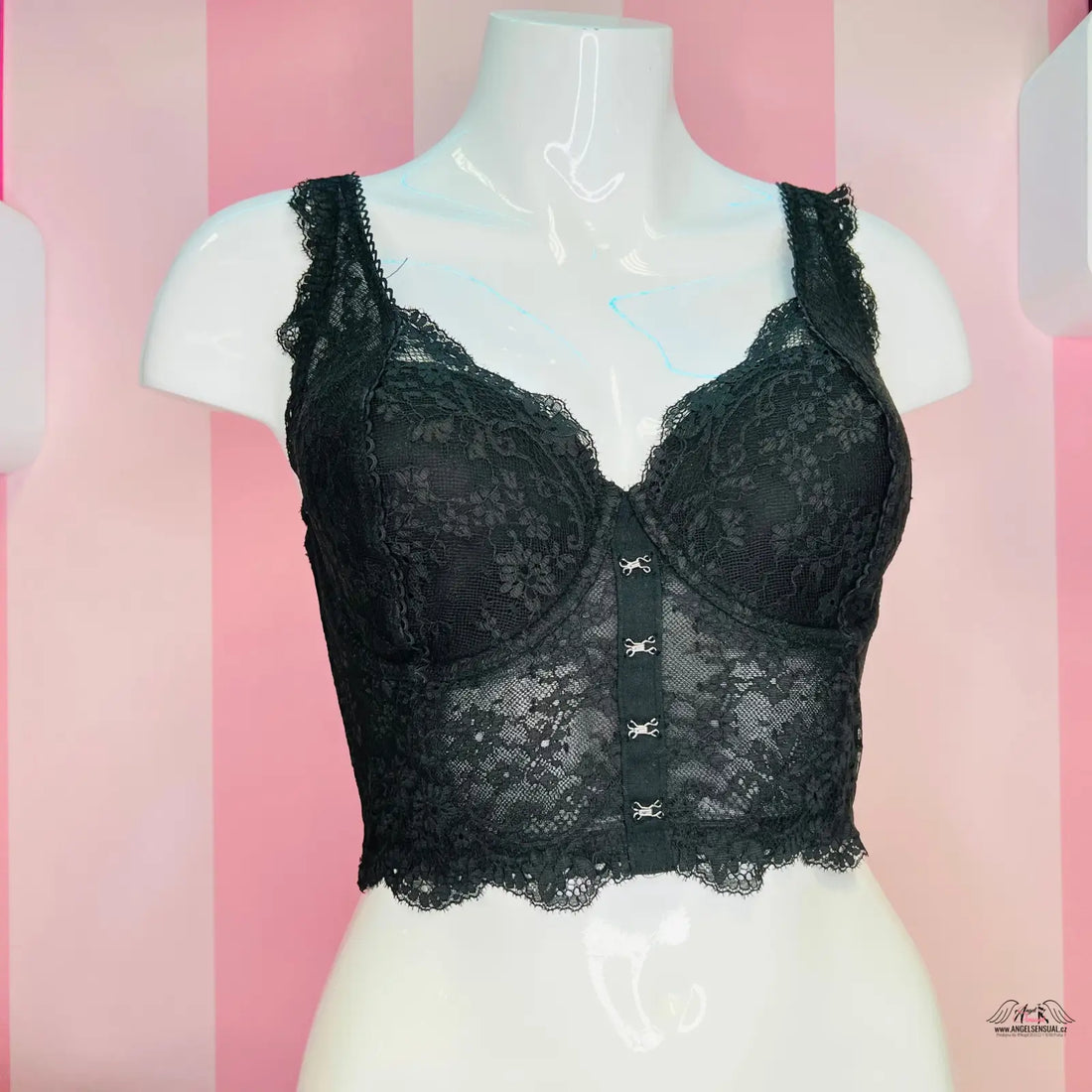 Celokrajkový korzet Victoria’s Secret Korzet s nastavitelné popruhy a černým krajkovým detailem