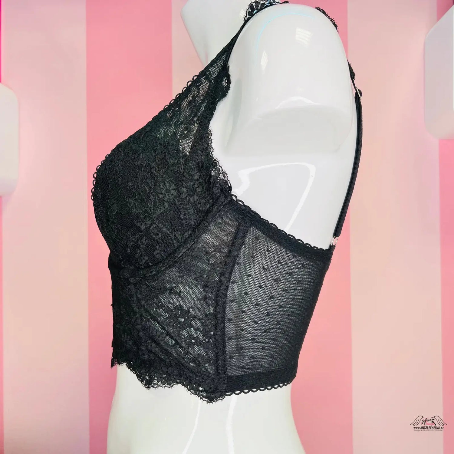 Celokrajkový korzet Victoria’s Secret Korzet s nastavitelné popruhy a černým krajkovým vrškem