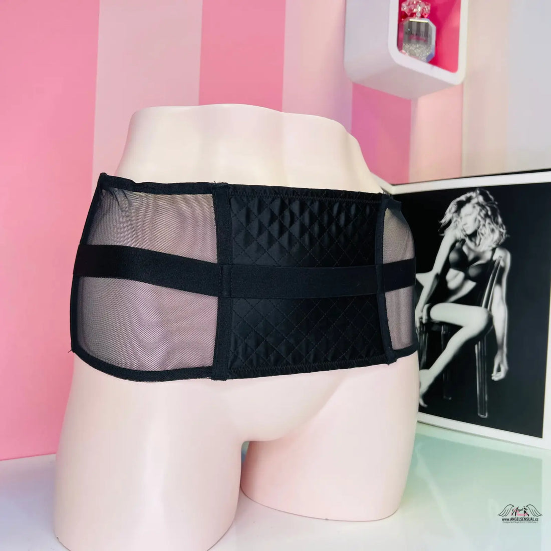 Ženské spodní prádlo s černým síťovaným páskem, korzet Victoria’s Secret