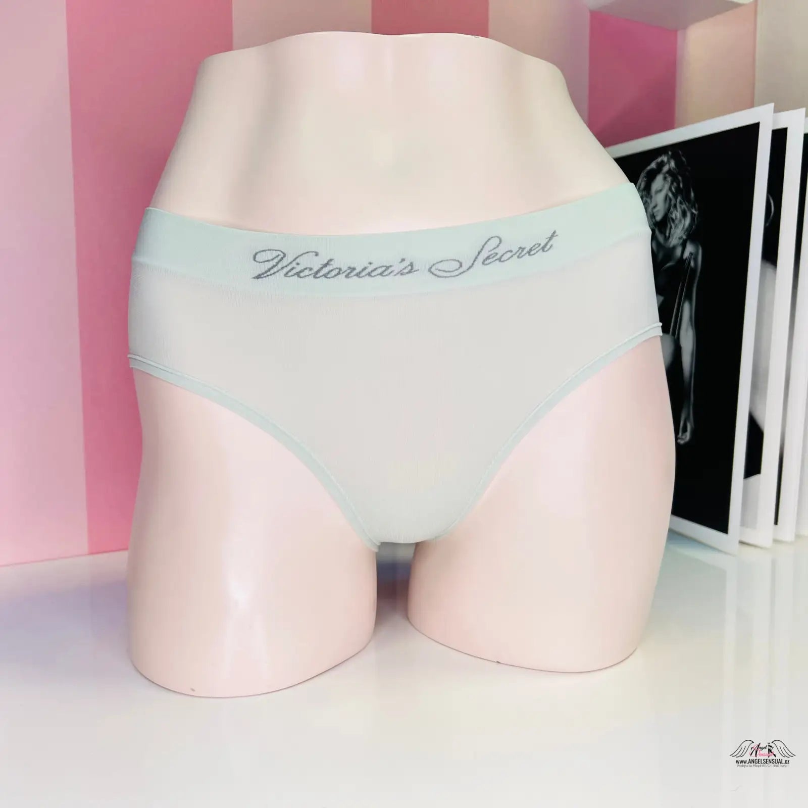 Pale blue Victoria’s Secret kalhotky na manekýně pro pohodlné nošení