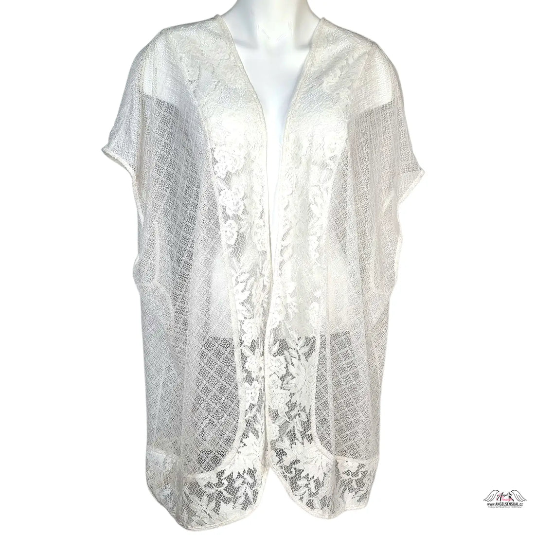 White lace open-front kimono cardigan as part of Victoria’s Secret svůdný průsvitný síťovaný župánek