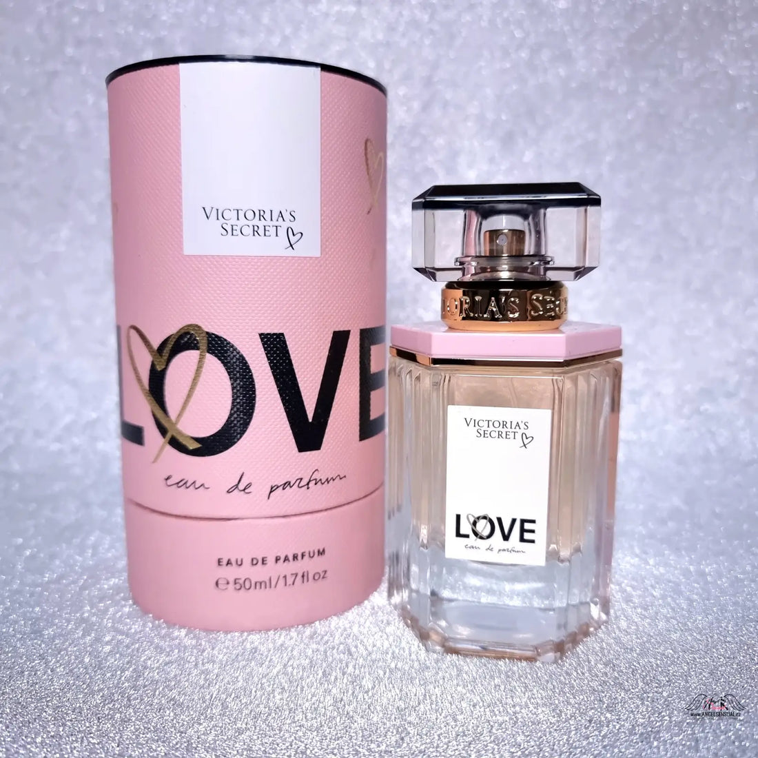 Victoria’s Secret Love Eau de Parfum spray bottle and box, ideal for apparel & accessories