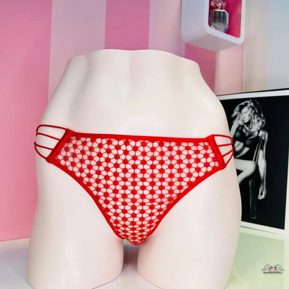 Red a bílými květinami bikinové kalhotky Victoria’s Secret Luxusní Kalhotky Síťované