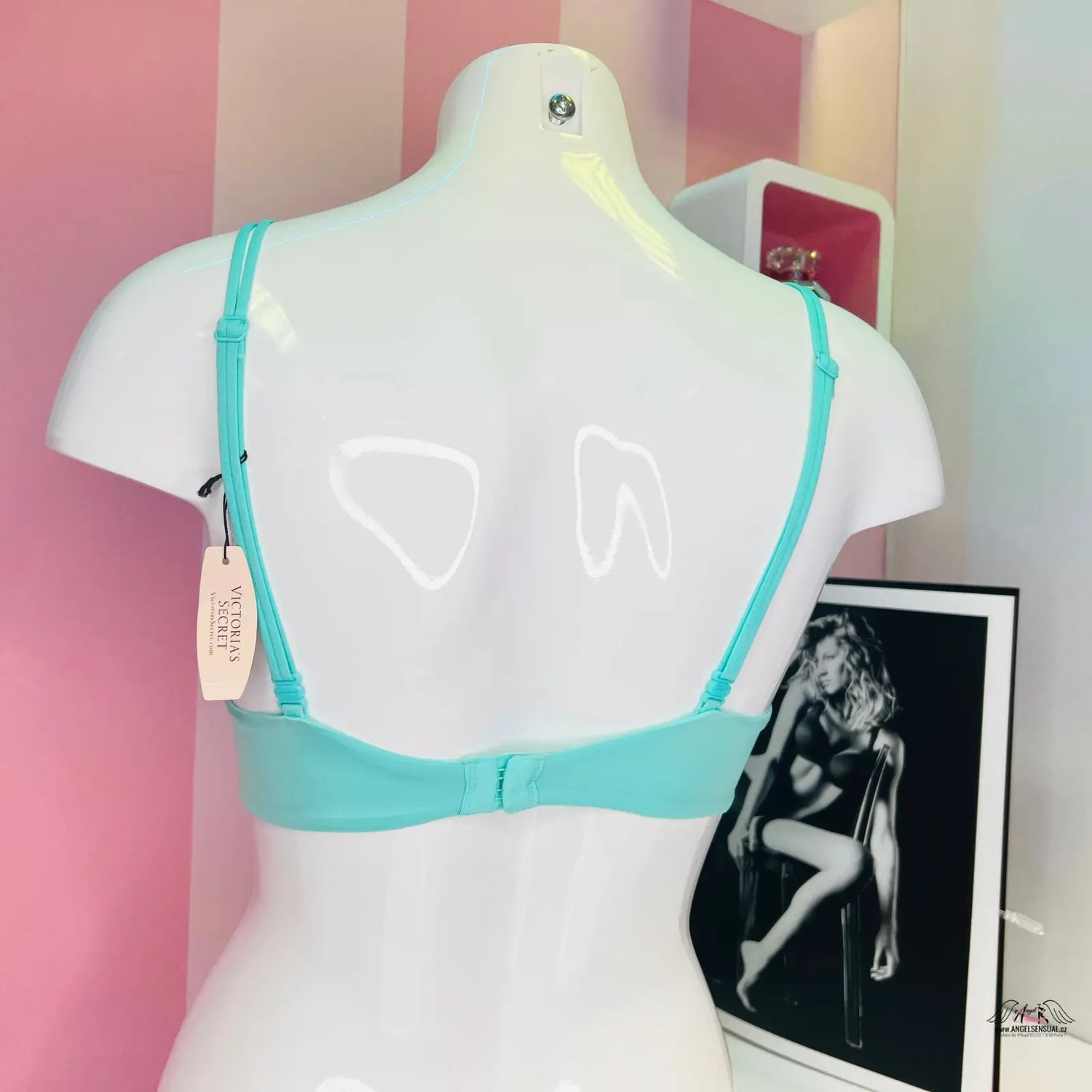 Turquoise stylová podprsenka Victoria’s Secret s třpytivým kamínkem a dvojitými nastavitelnými ramínky