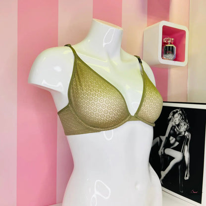 Zlatá šalvějová unlined plunge podprsenka na bílé figuríně, Victoria’s Secret