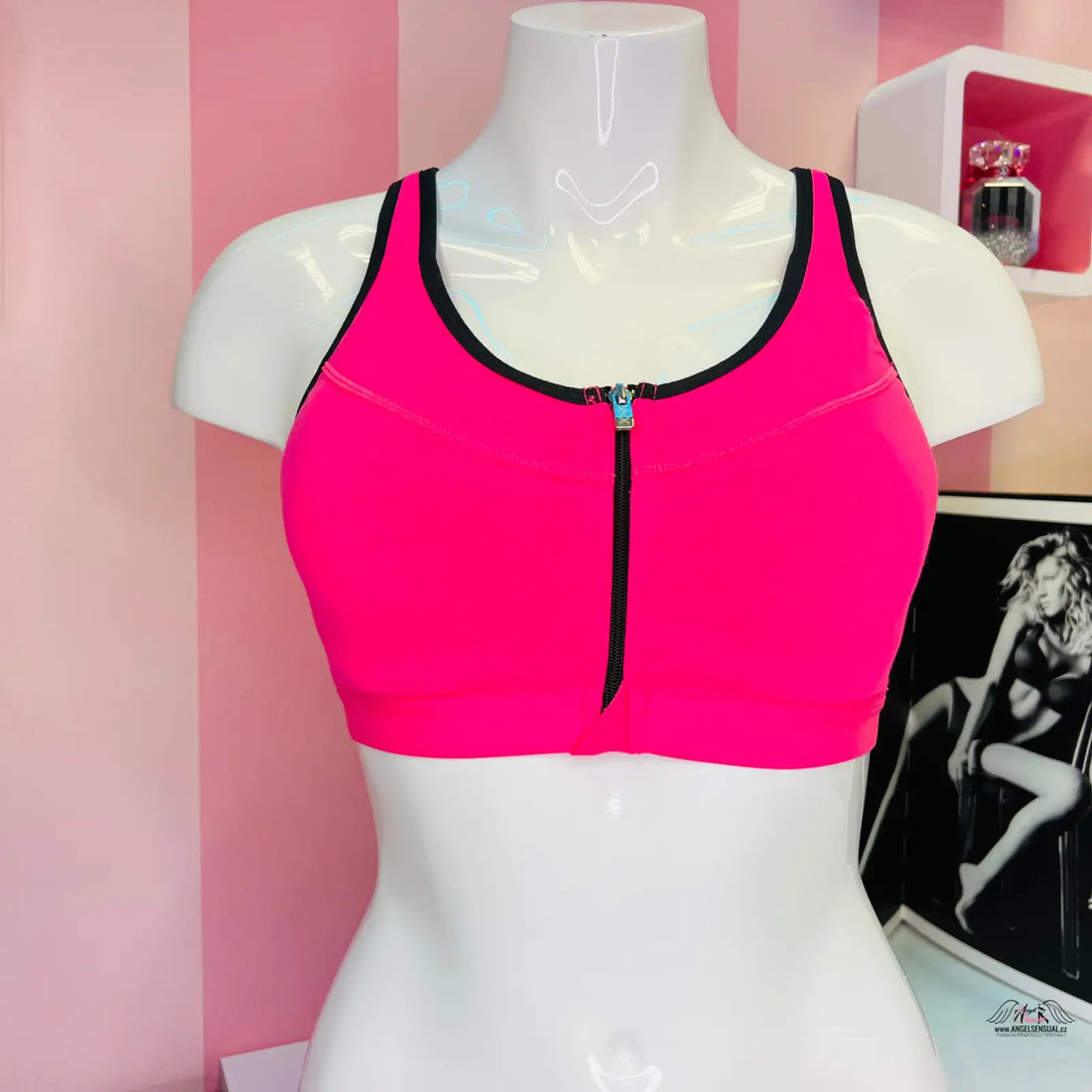 Hot pink sportovní podprsenka s černým lemem a nastavitelnými ramínky, Victoria’s Secret