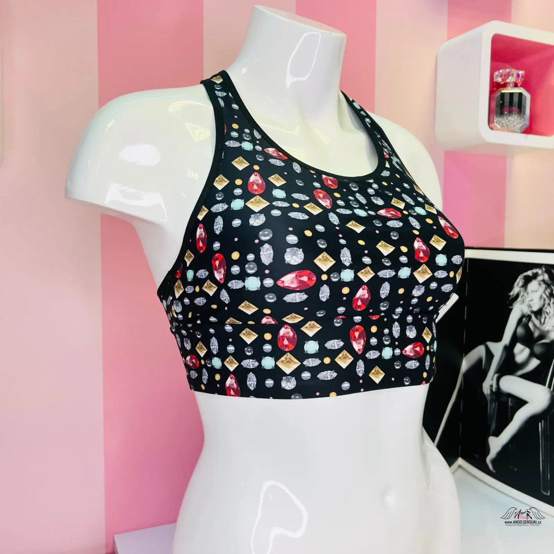 Black sportovní podprsenka s diamantovým vzorem a diamantovými vzory, Victoria’s Secret