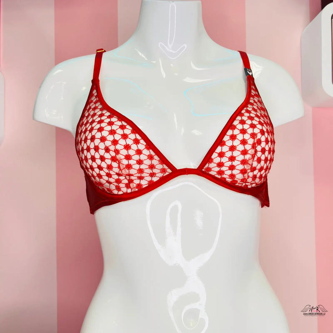 Victoria’s Secret Podprsenka Secret Unlined s červeným a bílým vzorem na figuríně