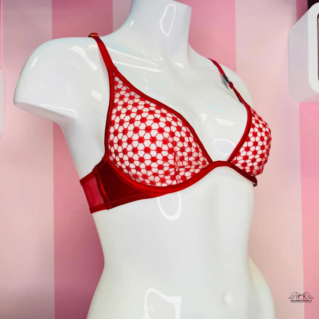 Victoria’s Secret Podprsenka Secret Unlined na figurínu s červeným a bílým puntíkem