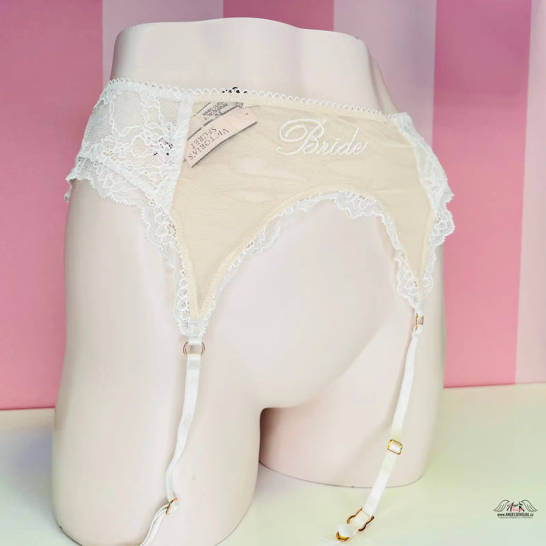 Luxusní podvazkový pás s krajkovým lemem a nastavitelnými popruhy, agent provocateur style