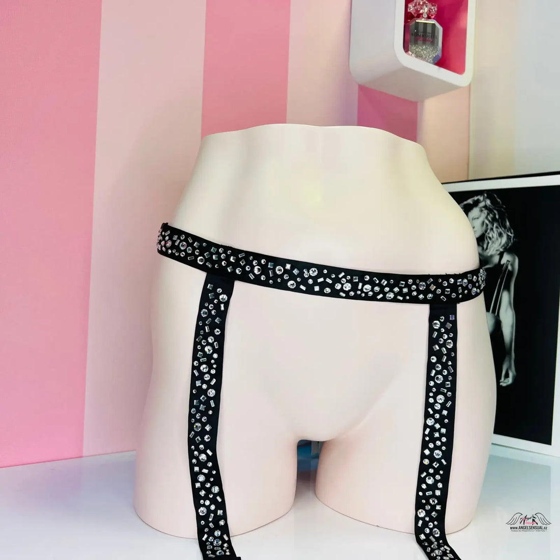 Luxusní podvazkový pás Dream Angels s kamínky, elegantní suspender Victoria’s Secret
