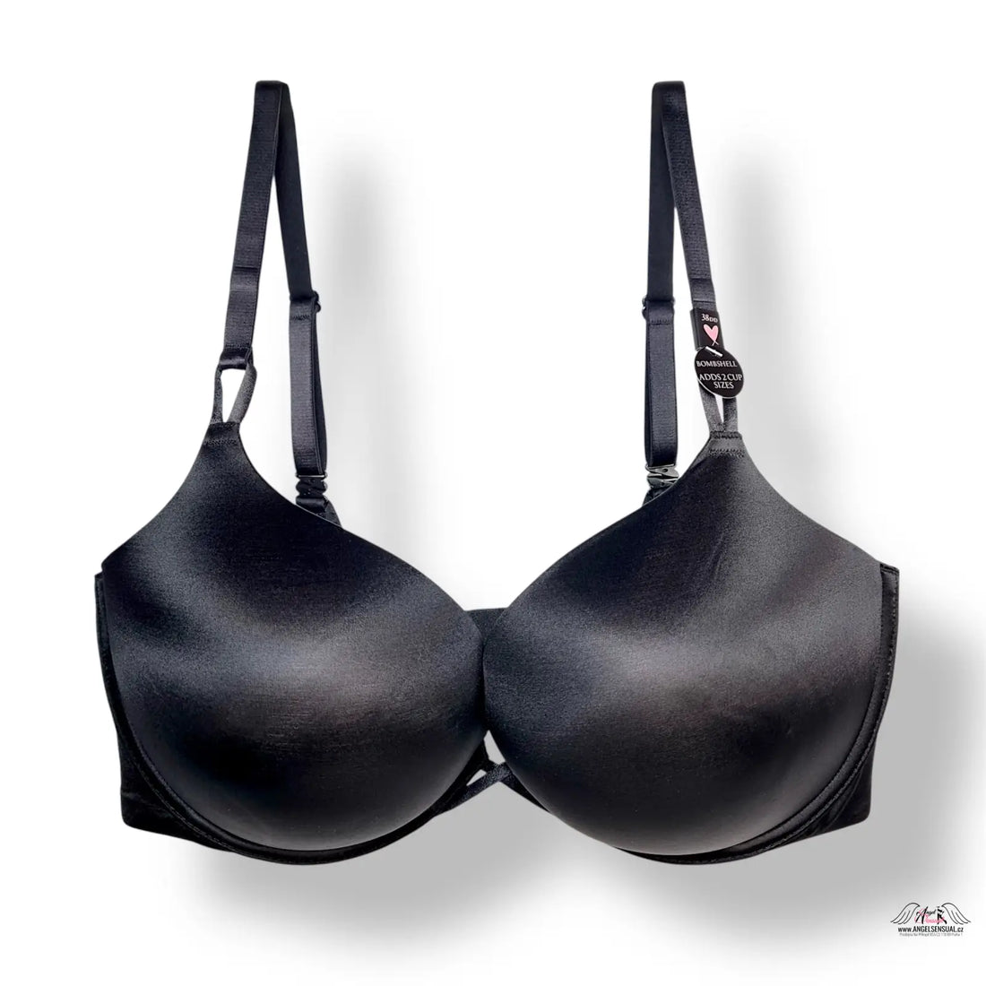 Černý kožený push up podprsenka Bombshell s nastavitelnými popruhky a háčkovým uzávěrem pro sexy dekolt