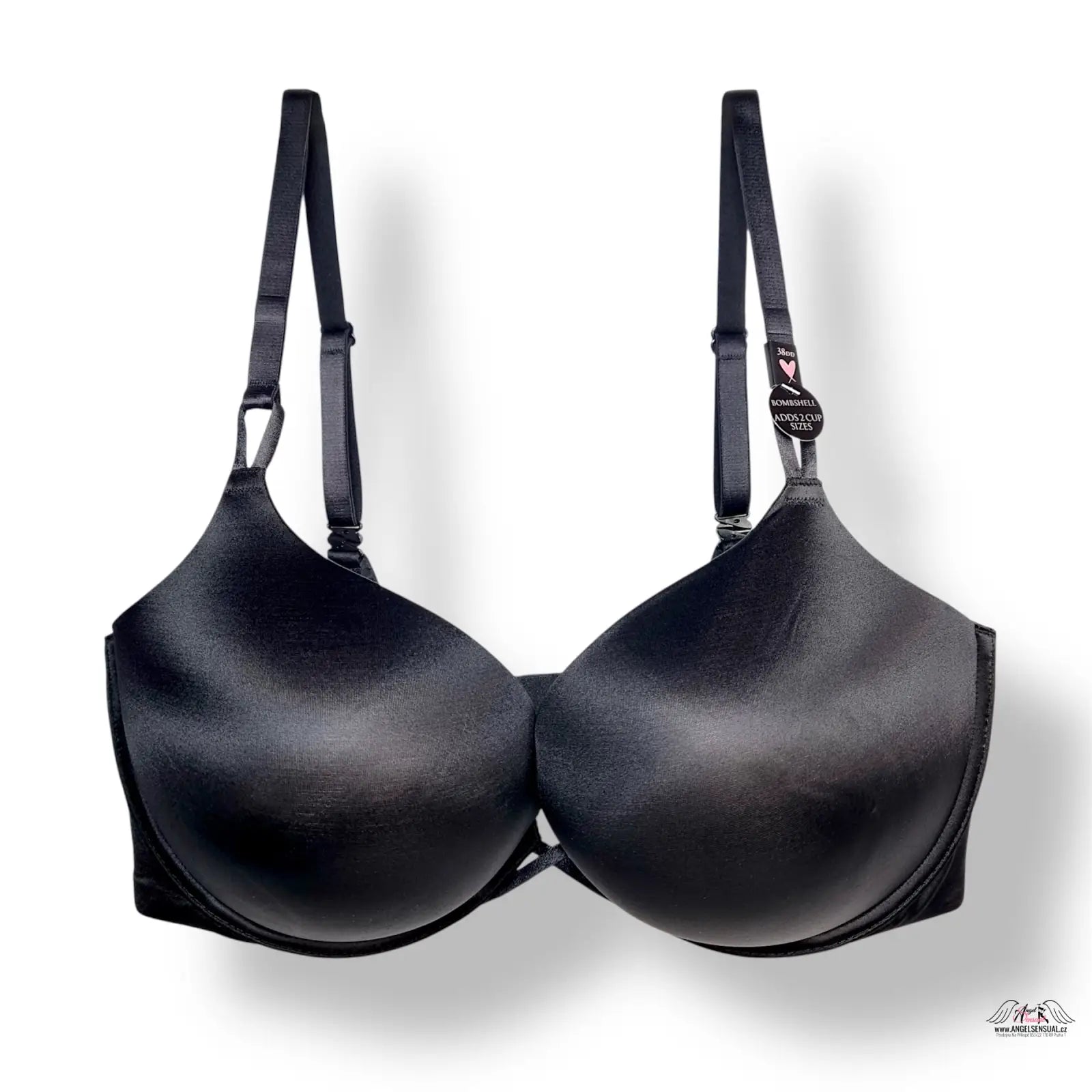 Černý kožený push up podprsenka Bombshell s nastavitelnými popruhky a háčkovým uzávěrem pro sexy dekolt