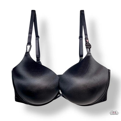 Černý kožený push up podprsenka Bombshell s nastavitelnými popruhky a háčkovým uzávěrem pro sexy dekolt