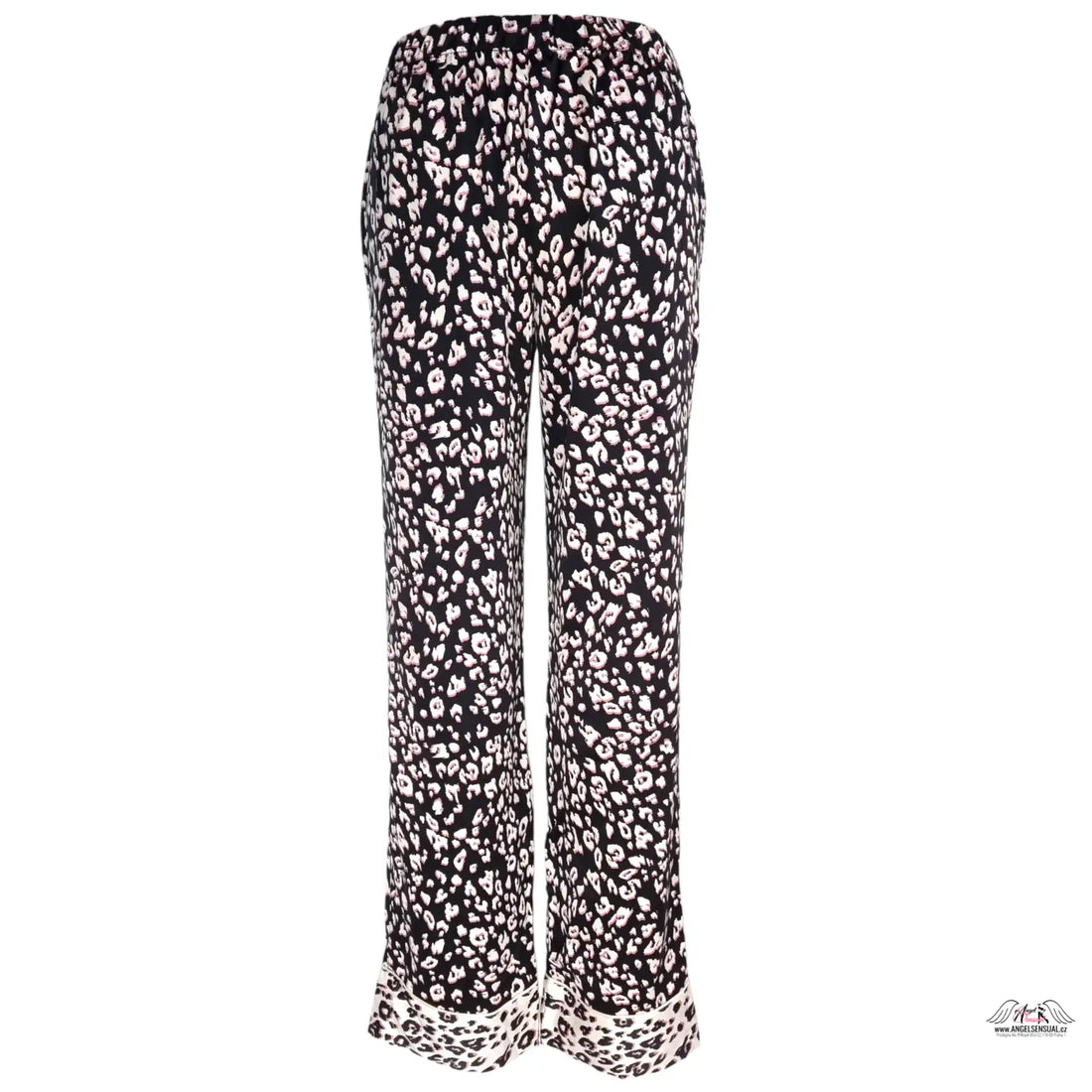 Černobílé květinové kalhoty agent provocateur s leopardím lemem, saténové kalhoty Victoria’s Secret