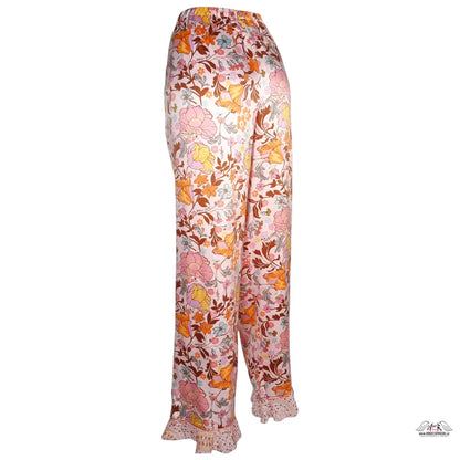Pink floral print wide-leg satin kalhoty Victoria’s Secret s ruffled lace hems
