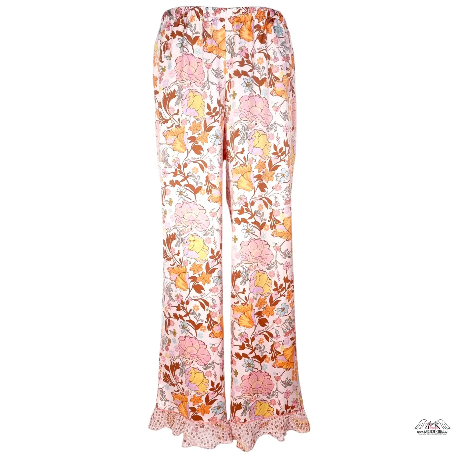 Floral satin kalhoty Victoria’s Secret s volánovým lemem a květinovým potiskem