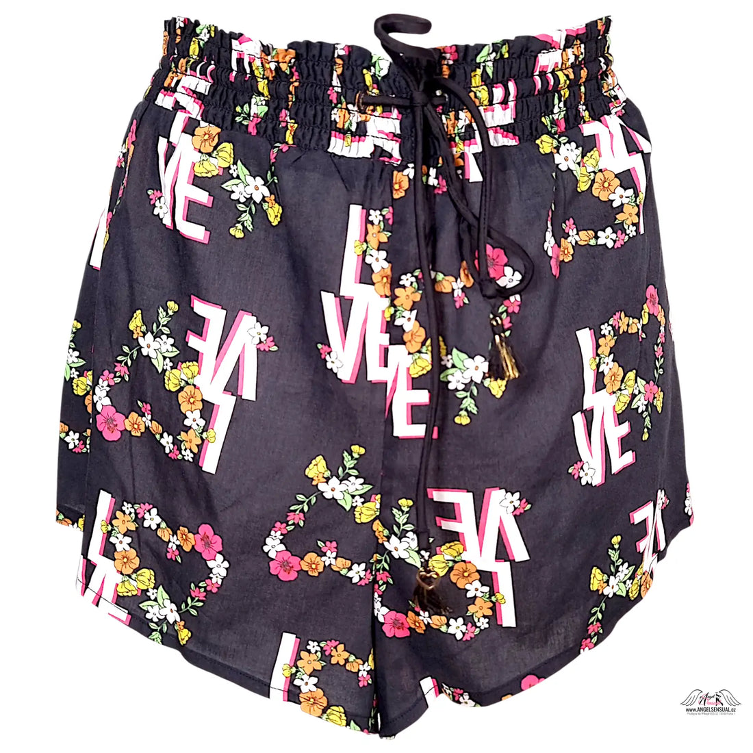 Black floral print lehké šortky with LOVE text from Victoria’s Secret Saténové Kraťasy, apparel &amp; accessories