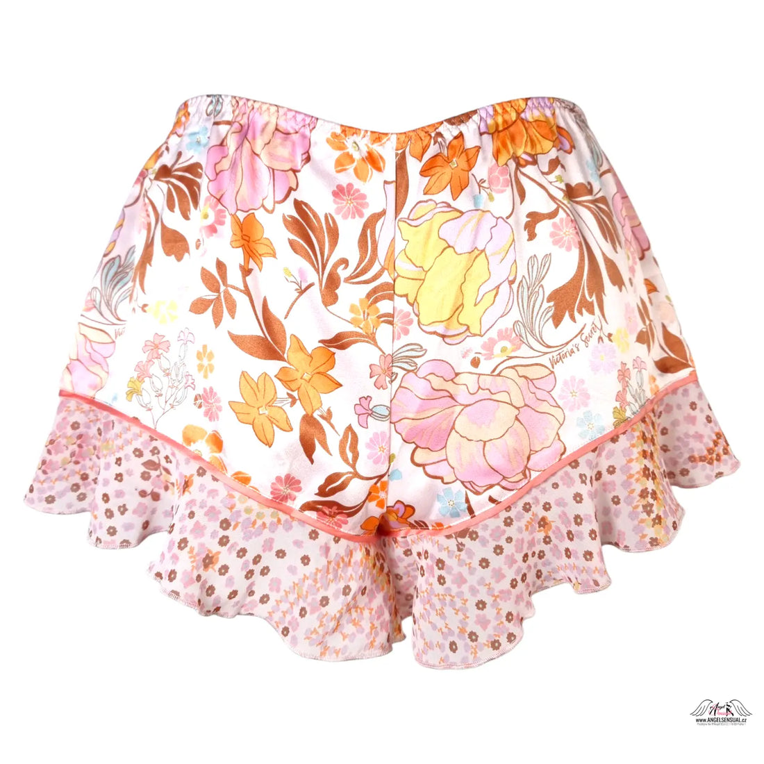 Victoria’s Secret saténové květinové kraťasy v růžovo-oranžové
